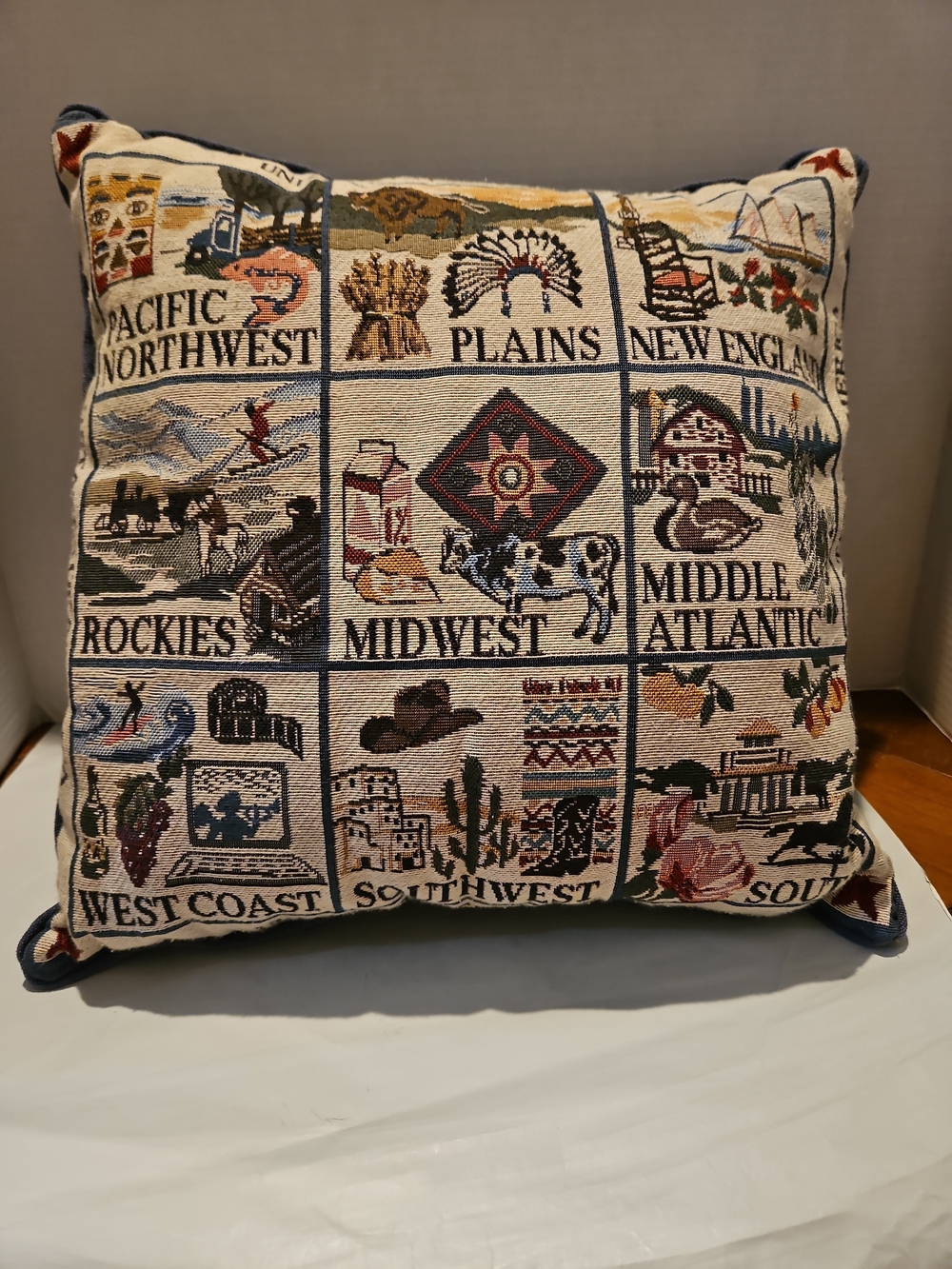 Regional U.S. Map Tapestry Accent Pillow - Multi Beige - Picture 3 of 5